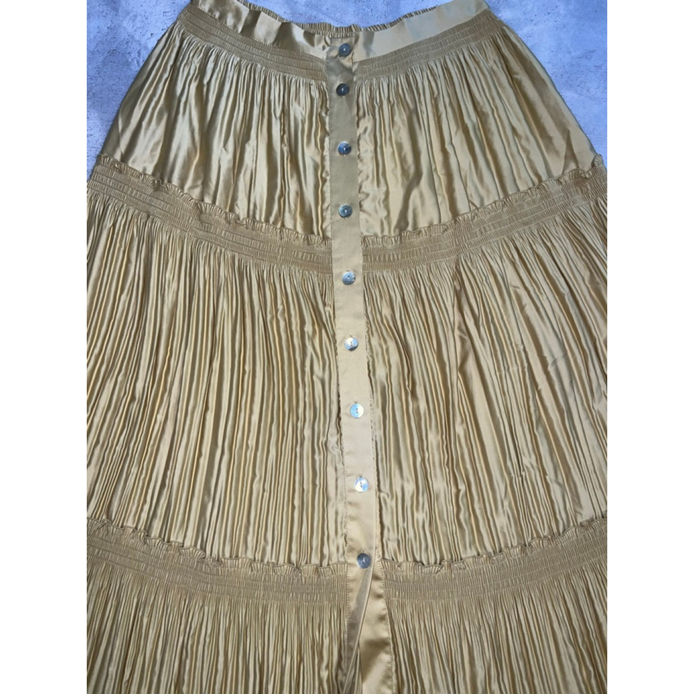 Women's Soft Surroundings Gold Tiered Button-Front Maxi Skirt M - Picture 2 of 8